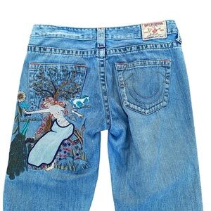 Vintage True Religion Embroidered Jeans Size 30 BOBBY ‘Tree Fairy’